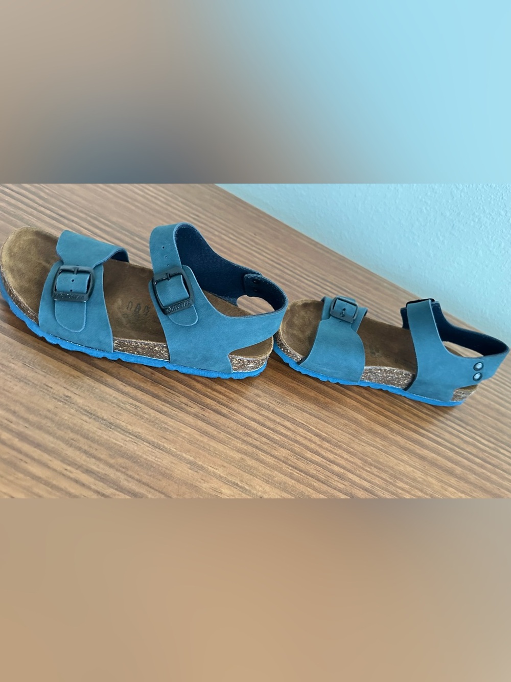 Turquoise Suede Kids Buckle Sandals - Goldenstar - Picture 4 of 8